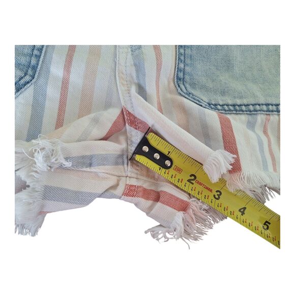 American Eagle High Rise Mom Jean Shorts Denim Pastel Striped Raw Hem Size 6 - Picture 7 of 13